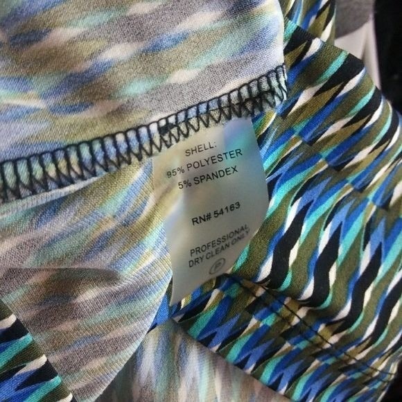 CALVIN KLIEN Women's Faux Wrap Sz 4 Blue Long Sleeve Geo Print Midi Dress - Picture 9 of 15